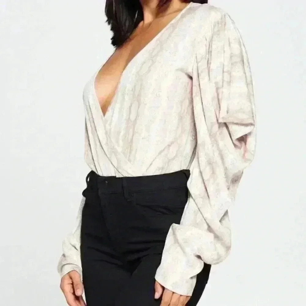 Still in Love Snake Skinned Puffed Sleeve Bodysuit